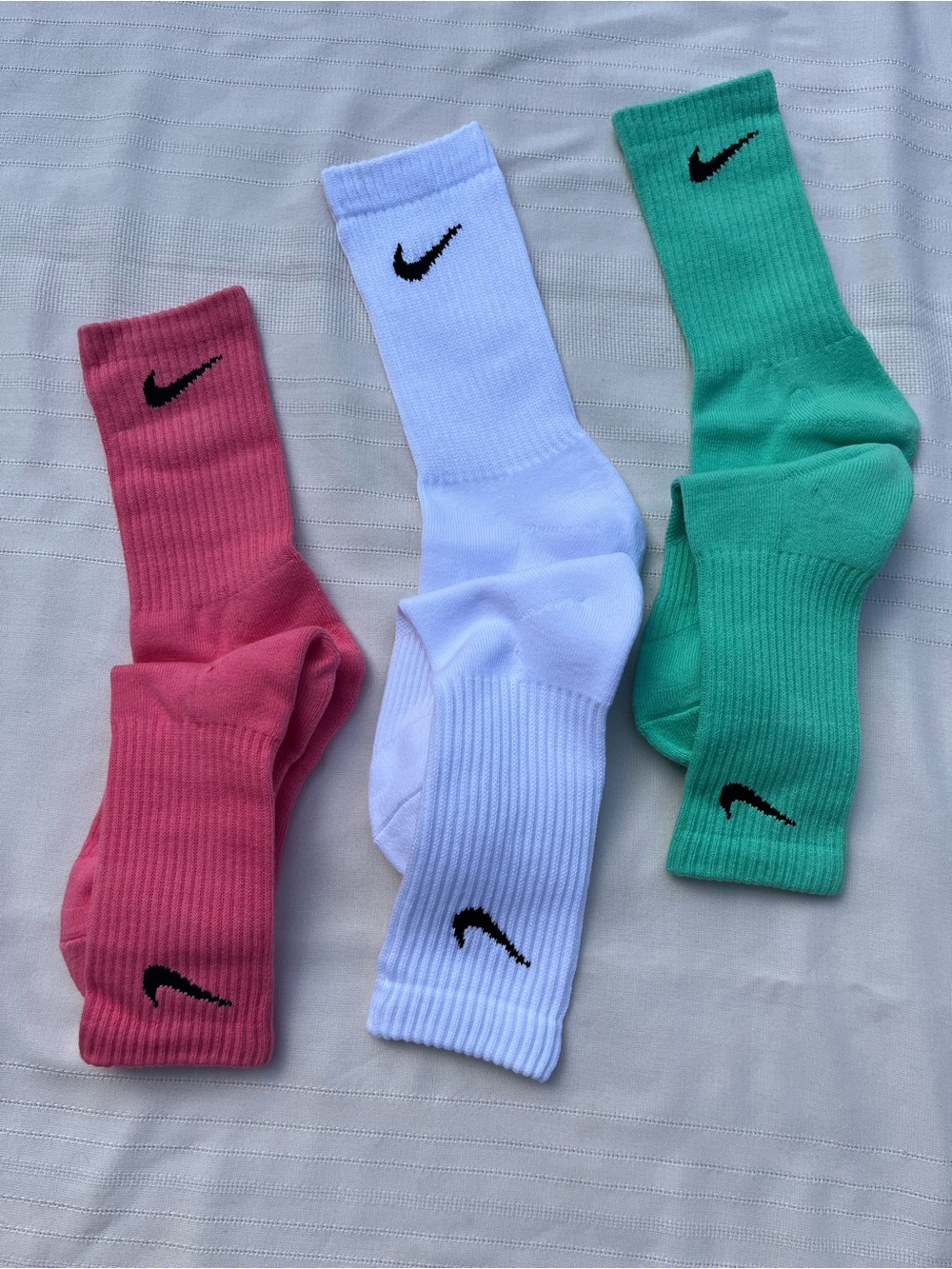 Nike Crew Socks - Pink, White, Teal with Black Swoosh - Picture 6 of 7